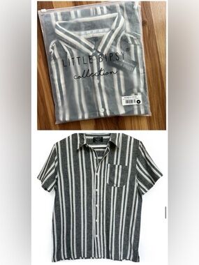 Little Bipsy linen Stripe Button-Up Shirt - Gray & White
